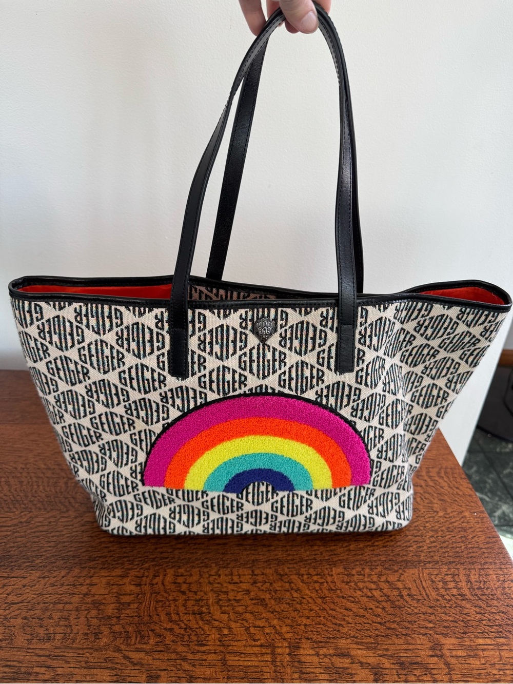Kurt Geiger Richmond MonogramShopper Tote with Multicolor Rainbow Appliqué